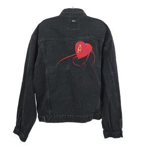 Vintage ID Wear Passion Parties Black Denim Jacket Adult L Embroidered Patch